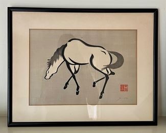 (3) Asian "Horse" Watercolor, Signed