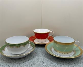 Herend, Royal Crown Derby, & Royal Doulton Cups & Saucers