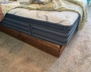 King pillow top mattress, wooden king mattress box support.  