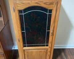 24 1/2 L x 17 1/4 W x 49 1/2 H  - stained glass cabinet with shelves