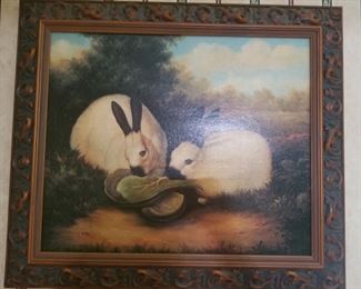 Himalayan Rabbits Eating Cabbage - Mercari print
