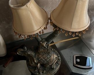 Elephant lamp/ beaded fabric shade
