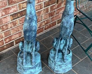 Patinated cast iron greyhound garden statues