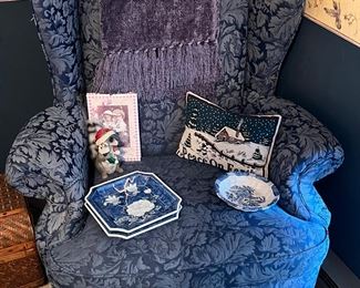 Blue wingback chair