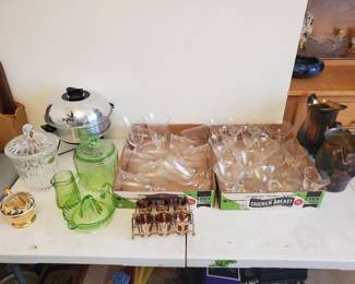 Green depression glassware + Etched stars in the stemware