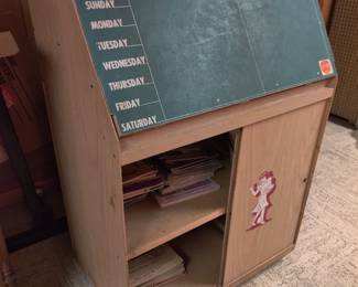 Childr's chalk board front/drop down desk