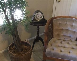 Another Cool Old Wicker And Velvet Chair, Tall Artificial Plant More