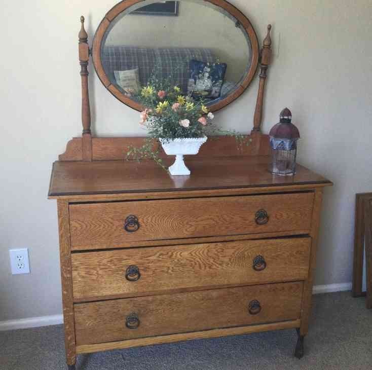 Vintage Wooden Dresser With Mirror