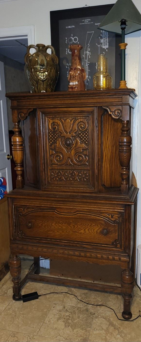cabinet-61" tall, 37" wide, 16 3/4 deep. Dovetailed. Beautiful pc of furniture.  $250.00.  total for table, cabinet, chairs & sideboard=$1,150.00.