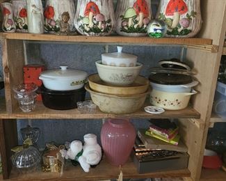 pyrex & mushroom canisters