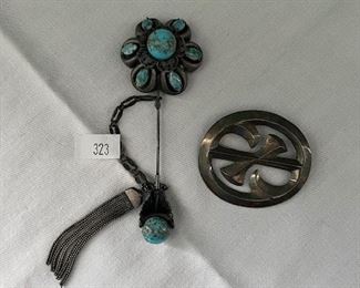 Turquoise stones in unmarked sterling silver