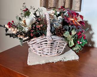 Basket of flowers and berries 9"H x 14"W