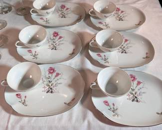 Vintage Japan china luncheon plates and cups with rose design, minor wear 
