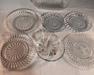 Group of vintage clear plates and dishes up to 8"W