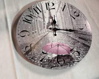 Paris wall clock, press board, battery-operated 12"W