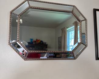 Paneled beveled mirror with silver wood borders, very nice condition 21"H x 30"W