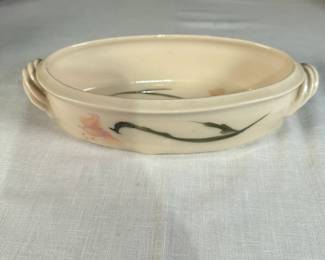 Artisan made pottery oval casserole 8"W