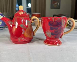 Personal teapot (5"H) and mug with fruit design