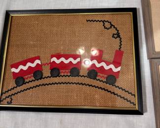 Burlap craft train in 9" x 12" frame