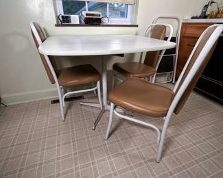 Vintage Douglas Furniture (California) White-Nova Sand kitchenette table with tubular metal and vinyl, drop sides 36"W