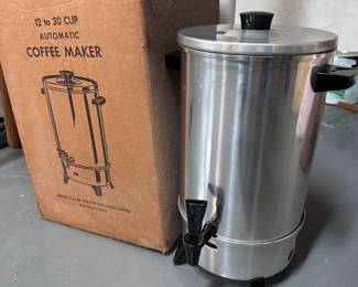 Vintage stainless 30-cup automatic coffee maker with filter and cord