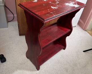 3-Tier wooden stand/shelf with red glaze, sturdy, ready for new paint 25"H x 12"W x 22"L