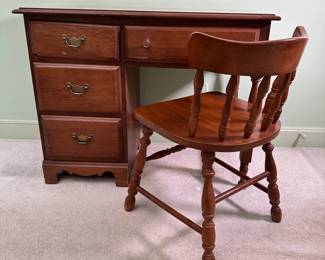 Stanley Furniture student-size desk 52"W x 19"D with coordinating chair, some scratches and wear to both