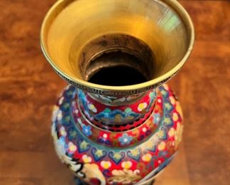 Large Chinese Cloisonné enameled metal vase