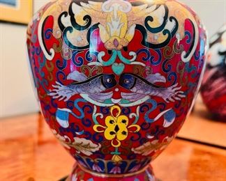Large Chinese Cloisonné enameled metal vase