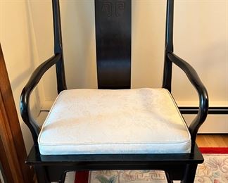 Very nice Century Furniture Chin Hua by Raymond Sobota Asian Chinoiserie dining table with four side chairs, two captains chairs, two leaves & full table pads.  46”W x 76”L and expands to 112”L with the 2 - 18” leaves