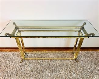 Mid Century brass & glass console table in excellent vintage condition