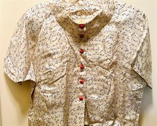 Very cute vintage ladies real silk blouse with lady bug buttons