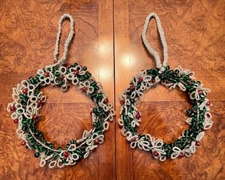 Vintage beaded Holiday door knob wreathes