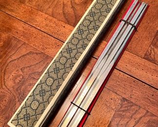 Set of two vintage silver tone chopsticks 