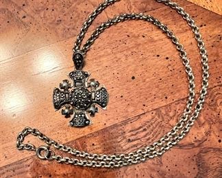 Vintage Cross necklace stamped 995 Jerusalem