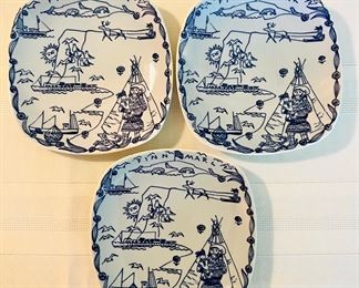 Set of 3 vintage Stavangerflint Norway 5” square plates by Kari