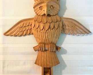 Vintage Scandinavian hand carved owl wall hook