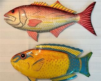 Vintage hand painted metal wall hanging fish from Haiti