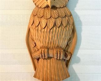 Vintage Scandinavian hand carved owl wall hook