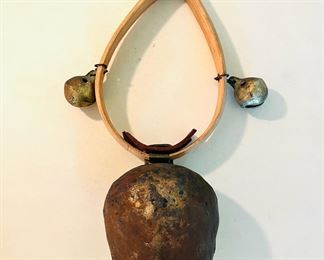 Antique primitive sheep’s bell with wood collar