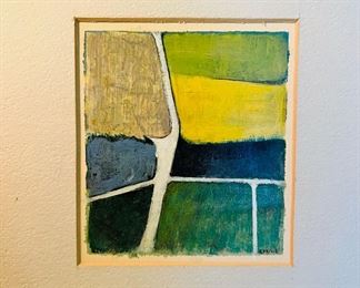 Miniature original Mid Century Modern painting, Signed Loring