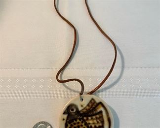 Signed Gunver BILDE Sorensen, Denmark ceramic pendant necklace 