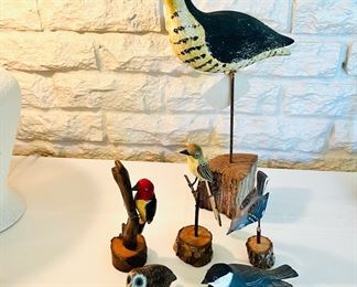 Vintage wood carved & hand painted wild birds