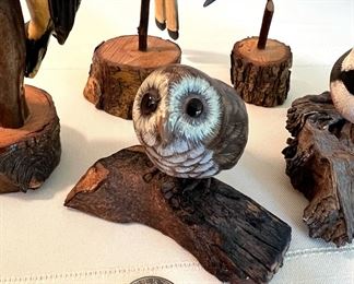 Vintage wood carved & hand painted wild birds