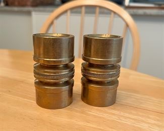 Pair of Art Deco Machine Age heavy brass candlesticks