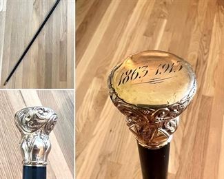 Antique ebony wood walking stick dated 1863-1913