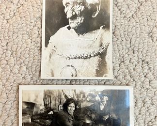 Antique photo postcard featuring John Smith at age 131 and Indians at Cass Lake, MN