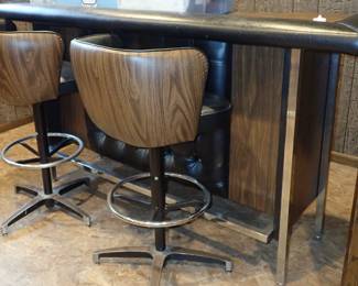 MCM  BAR & 2 BAR STOOLS BACK SIDE HAS STORAGE 