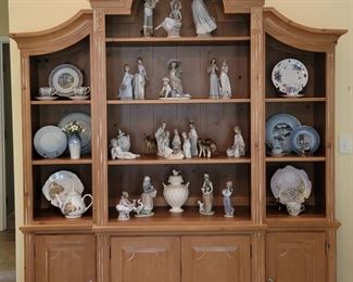 Ethan Allen display cabinet and Lladro collectibles.