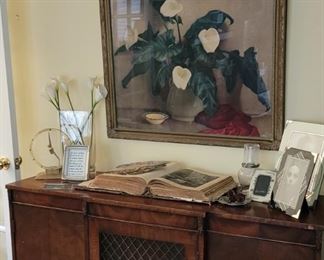 Vintage buffet cabinet and antique picture